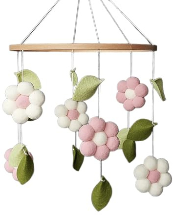 Blume Baby Mobile – Rosa Gänseblümchen Mobile fürs Babybett – Handgemachtes Blüten & Feen Garten Mobile – Florale Babyzimmer Deko – Geschenk für Mädchen – Baby Shower Geschenk