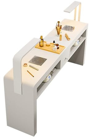 Professioneller Nail Tech Maniküretisch mit elektrischem Staubsammler & LED-Lampe – Moderne Nagelstation aus Holz mit Schubladen für Beauty Spa & Salon – perfekt für Nagelkünstler & Techniker