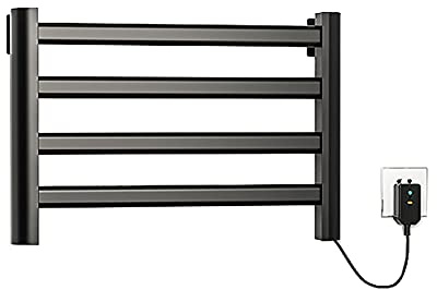 LuysmengEU Piccoli portasciugamani elettrici da Parete, 80 W, a Bassa Potenza, Intelligenti, scaldasalviette in Alluminio, asciuga Asciugamani a 4 Barre(Black)