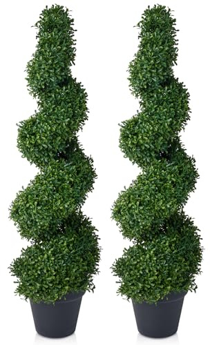 VeriNatural 2 Stück Künstliche Künstlicher Buchsbaum 90 cm Spirale Kunstpflanze - Künstliche Pflanzen mit 450 Blättern & UV Schutz - Kunstpflanzen Groß im Topf für Wohnzimmer Garten Büro, VN238