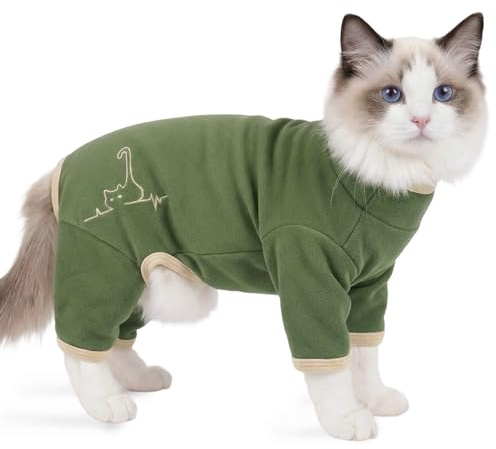 Katt-onesie, kattjackor endast för katter kappa för att stoppa övergrooming återhämtningsdräkt kirurgi kostym (armégrön, XL)