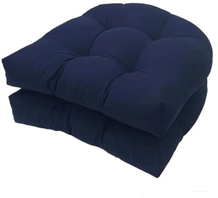 Awoyep Stuhlkissen Outdoor Balkon Kissen: Sitzkissen Halbrund 48x48 Wasserfest Niedriglehner Polster 2er Set Modern Dicke mit Bändern für Büro Gartenstühle und Rattansessel (Navy Blue)