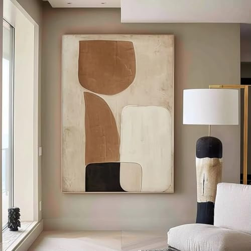 AEFOUU Moderna opera d'arte astratta minimalista marrone beige nero texture dipinti design scandinavo per decorazioni murali per la casa (80x120cm/cornice interna)