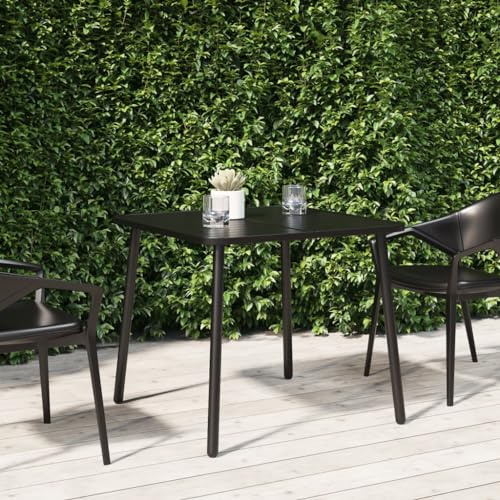 PHGTYUK Tavolo da giardino antracite 80 x 80 x 71 cm in acciaio con design a doghe per terrazza e giardino, robusto tavolo verniciato a polvere con struttura stabile e pratico tavolo,