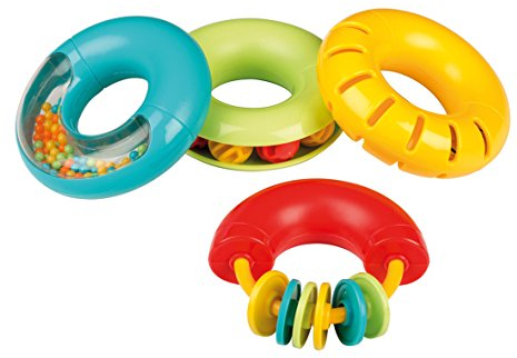 Musik für Kleine Musik-Ringe für Feinmotorik & Koordinationsvermögen (vier Ringrassel für Babys ab 3 Monate, Spielzeug zum Eintauchen in die Welt von Farbe, Bewegung und Klang), bunt