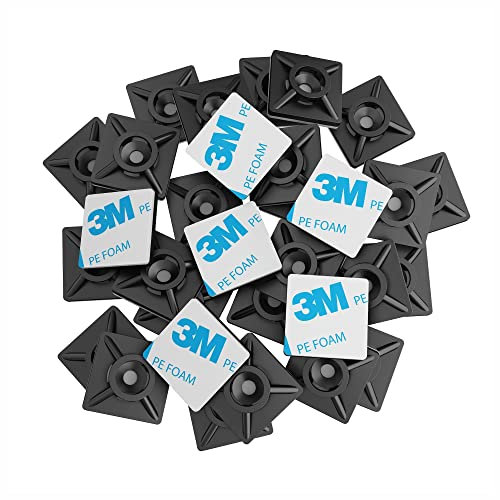 intervisio Juego Soportes Adhesivos para Bridas de Cable 19 mm x 19mm, Clips Adhesivo para las brida de plastico, Base de montaje sujetacables autoadhesivos cables, Negro, 200 Piezas