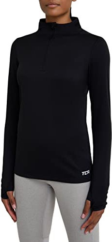 TCA Women’s Cloud Fleece ¼ Thermal Running Top with Zip Pocket - Black, M
