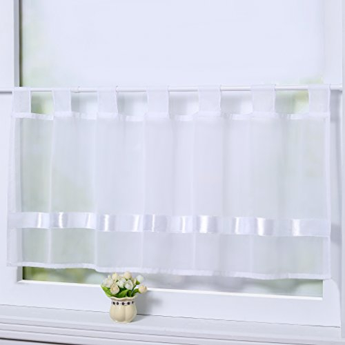 Joyswahl Julie - Tenda corta da cucina in voile, con nastro di raso, 45 x 90 cm, colore bianco, confezione da 1