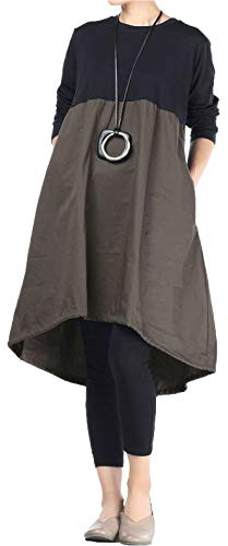 Vogstyle Donna Maniche Lunghe A-Line Casual Baggy Shirt Vestito Stile 3-Verde Militare L