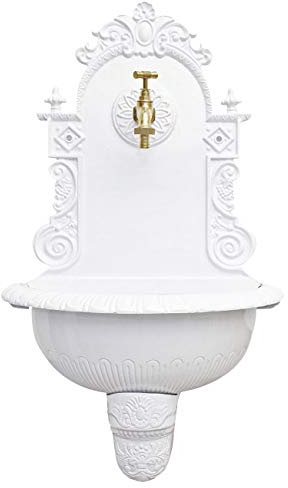 aubaho Brunnen 72cm Wandbrunnen Weiss Alu Waschbecken im Nostalgie Antik-Stil (c)