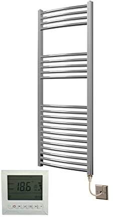 Greened House Electric Chrome 500W x 1000H Flat Towel Rail + Timer and Room Thermostat New Bathroom Towel Rails