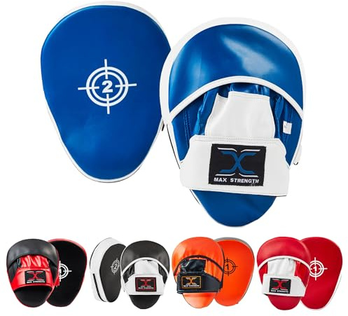 Max Strength Boxing Training Focus Pads Hook Jab Mitts UFC Sparring Punch Bag Gym Fight Workout (Blue/White)