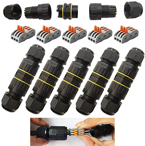 Kabelverbinder Wasserdicht IP68, CESFONJER abzweigdose wasserdicht, Kabelmuffe Wasserdicht, mit 3-polig verbindungsklemmen für Ø5-10mm Kabeldurchmesser (5er-Pack)