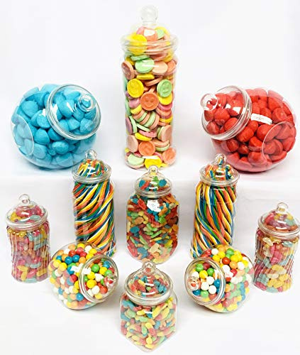 11 barattoli di plastica misti retrò per caramelle Pick & Mix, negozio di dolci vittoriano, kit per buffet di caramelle, confezione da festa