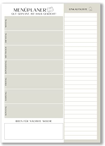 Menüplaner DIN A5-50 Blatt | Essensplaner | Wochenplaner Essen | Notizblock | Einkaufsliste | Speiseplan
