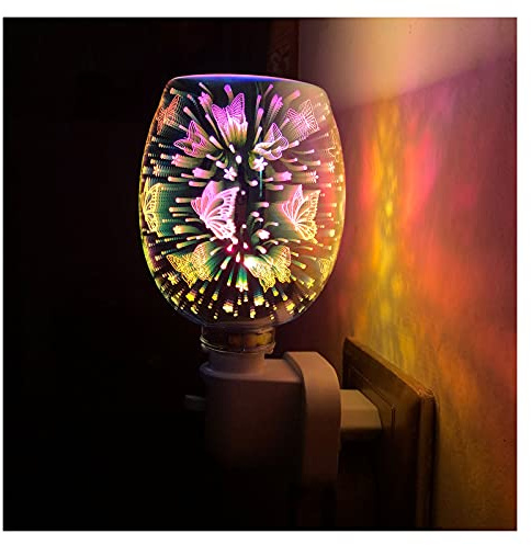 Glass Electric 3D Aroma Wax Burner with Night Light - Plug-in Oil Lamp for Home, Office, Bedroom and Living Room - Butterfly Design Gift