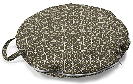 ABAKUHAUS marokkanisch Rundes Bodenkissen mit Griff, Traditionelle arabische Mosaik, dekoratives Kissen für Wohnzimmer & Schlafsäle, 45 cm, Grün Braun und Weiß
