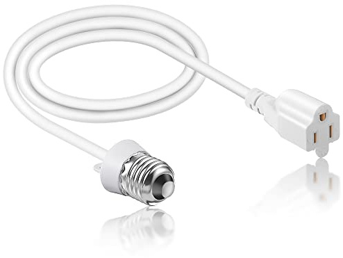 3 Outlet Light Socket Adapter, Convert E26/E27 Bulb Socket to 3 Prong Outlet with Extension Cord, Flexible Light Bulb Plug Converter Suitable for Indoor Outdoor Porch Garage Patio Use(White,1 Pcs)