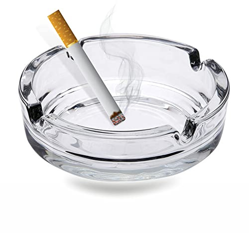 LAVY Glass Ashtrays For Cigarettes Round Outdoor Solid Simple And Practical Transparent Portable Decorative Modern Ashtray For Home Office Indoor Outdoor Pubs Patio Use (Pack Of 1), Clear