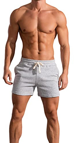 Men's 3 Inch Running Shorts Gym Training Bodybuilding Short Breathable Cotton Sports Shorts Grey M