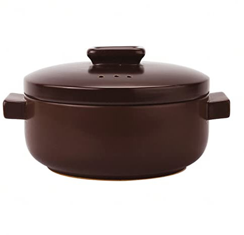 Cacerolas Cerámico Olla Cacerola con Tapa, Mini Redondo Maceta De Barro Olla De Sopa Estofado, Sartén para Estofado De Cocción Lenta para Cocinas Caseras,Brown