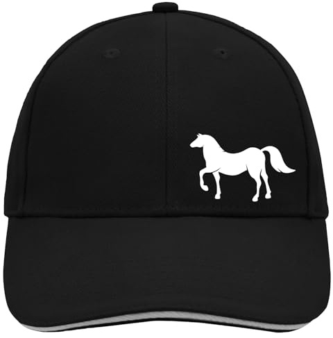 Huuraa Cappy Mütze Pferd Silhouette Geschenk | Baseballkappe Black/Light Grey Basecap Baumwolle 6-Panel Schwarze Kappe Geschenkidee Unisex Baseball Cap