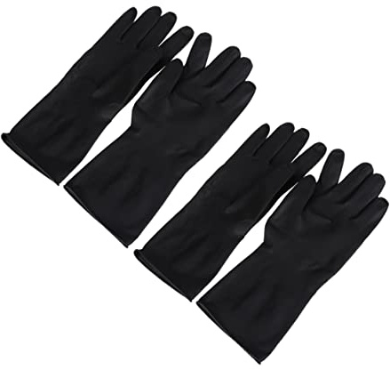 Haarfärbehandschuh 2 Paar Schwarz Gummi Kunststoff Friseurhandschuhe | Latexhandschuhe, Haarshampoo Handschuhe, Wiederverwendbar, Strukturierte Oberfläche, Salonfähig