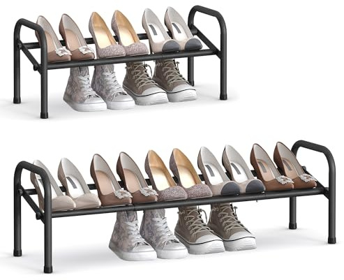 SONGMICS Expandable Shoe Rack, 1-Tier Metal Shoe Organizer, Holds 10 Pairs