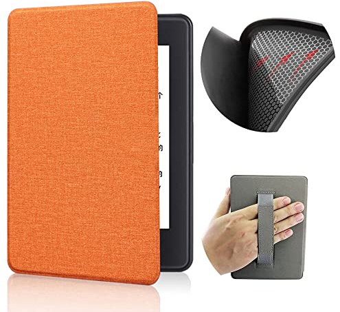 Schutzhülle für Kindle Paperwhite 10. Generation 2018 15,2 cm (6 Zoll), mit Handschlaufe, ultradünn, PU-Leder, mit automatischer Schlaf- und Wachfunktion, Orange