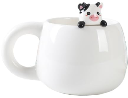 I-TOTAL® - Tasse en céramique avec animal en céramique sur le bord, tasse à thé ou café (COW) 450 ml