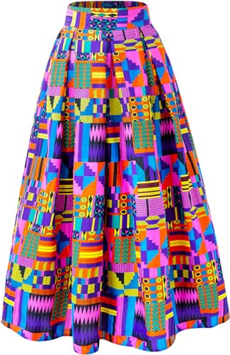 SHENBOLEN Women African Traditional Costume Ankara Print Skirt Dashiki Long Skirts (Small,J)