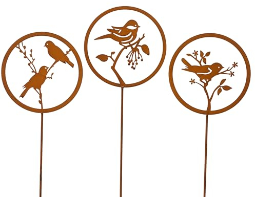 Gartenstecker Vogel Metall 89cm 1 Stück Sortiert - Outdoor Gartendeko Rostoptik für Garten - Metallvogel Blumenstecker Pflanzenstecker Rostige Deko als Außendeko Gartenschmuck - Rost