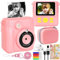 Instant Print Camera for Kids,Christmas Birthday Gifts for Girls Boys Age 3-12, HD Digital Video Cameras for Toddler, 16x Digital Zoom, 2.4 Screen with Storage Bag,32GB SD Card (Pink)
