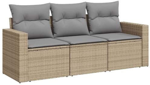 vidaXL 3-TLG. Garten-Sofagarnitur mit Kissen Beige Poly Rattan
