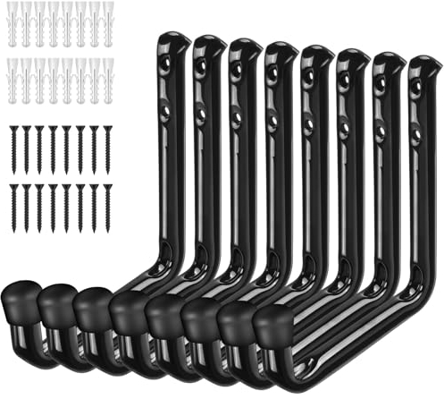 8 Stück 14cm Wandhaken Garage Schwerlast, Wandhaken zum Schrauben, Garagenhaken Schwarz, Gerätehaken, Schwerlasthaken, Leiterhaken, Wandhalterung Haken für Sportgeräten Werkzeuge Fahrrädern