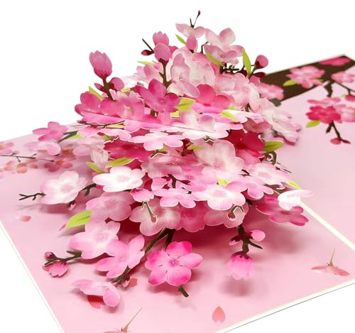 YianHien Kirschblüten Geburtstagskarte Frau | 3D Sakura Pop Up Karte zum Geburtstag Verlobung Hochzeit Jahrestag Lehrertag Dank Ruhestand Jugendweihe, Blumen Geschenk