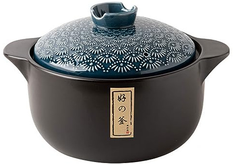 Japanese Ceramic Black Casserole Clay Pot with Lid - Heat-Resistant Stockpot for Home Cooking, Stew Pot for Dinner and Party