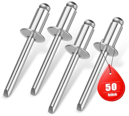 50 stycken blindnitar 4,8 x 12 mm, rostfritt stål A2 V2A popnitar med öppen ände, stålnitar, blinda nitar