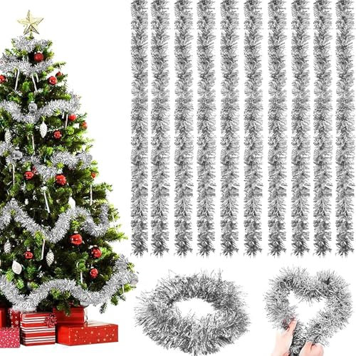 Guirnalda de Oropel Navideña, 10 Piezas Metálicas Brillantes, Espumillón para Árbol de Navidad, Decoraciones de Interior y Exterior (C)