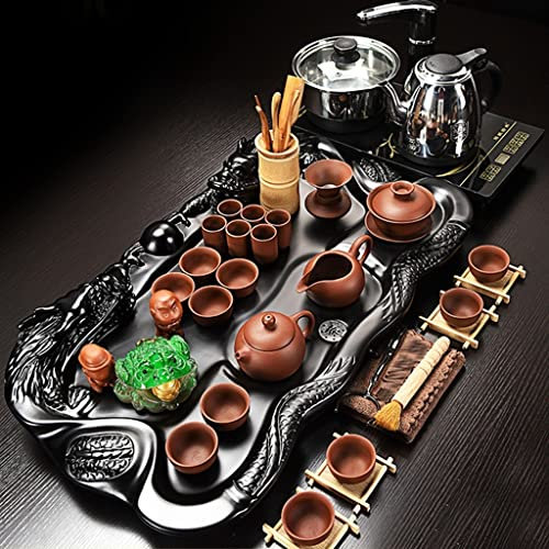 Juego de té Gongfu de cerámica china, juego de té Kungfu, tetera automática simple para el hogar, ceremonia del té, taza de té, estufa eléctrica, mesa de té, bandeja de té de madera maciza, adecuado p
