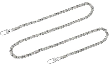 QUARKZMAN Taschenkette Geldbörse Kettenriemen, 100cm Taschenriemen Handtaschenketten mit Metallschnallen für Schulter Crossbody Taschen Ersatzriemen(Grauer Riemen + Silberkette)
