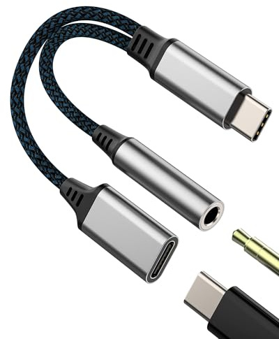 Adaptador USB C Jack a Auriculares 3.5mm Tipo C Cargador Splitter (2 en 1) para iPhone 16 15 Pro Max Compatible con Samsung Galaxy S24 para Apple Audio Cable Conector Micrófono Auxiliar