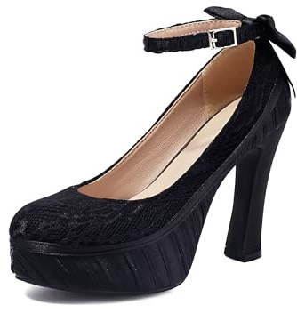 elerhythm Dam Mary Jane punk stängd tå spets blomma eleganta gotiska pumps söt båge plattform höga klackar skor, svart, 38 EU
