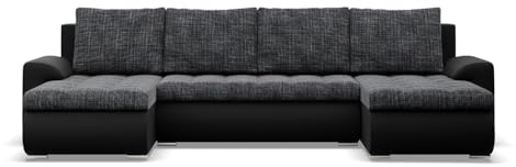 Mebligo - Ecksofa mit Schlaffunktion und 3 Bettkasten FORESTA 302x89x159 (BxHxT) Dunkelgrau + Schwarz - Couch U Form, Sofa im Sitz: Wellenfeder + Schaumstoff, Sofas & Couches, Eckcouch