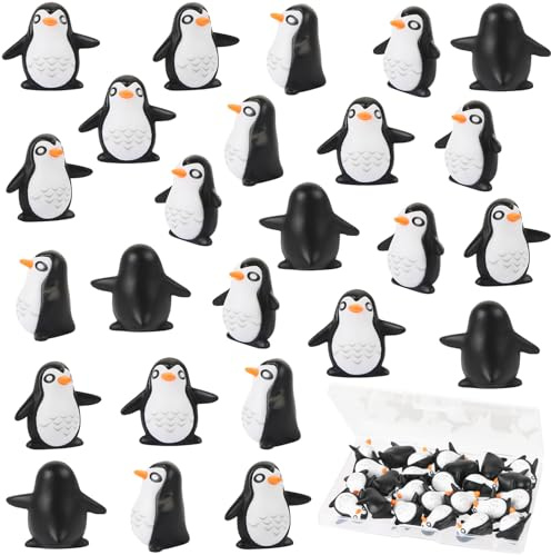 UHOMENY 25pcs Resin Tiny Penguin Statue Cute Mini Penguin Resin Tiny Animals Figurines Cute Black Penguin Cupcake Toppers with box for Garden Landscape Home Decor Cake Decoration DIY Crafts