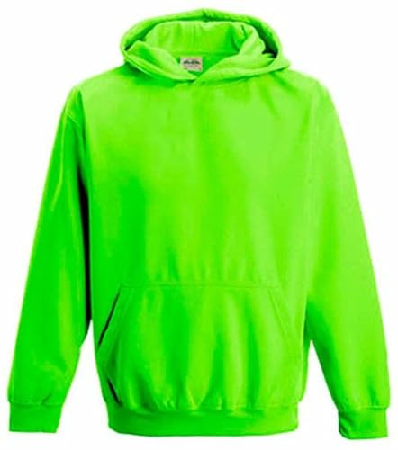 noTrash2003 NEON sweatshirt med huva, huvtröja, flouressierande, olika Färger och storlekar för barn (5–6 år, elektrisk grön), Elektrisk grön, 5-6 år