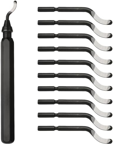 Ensemble d'outils d'ébavurage réutilisables pour impression 3D avec 10 lames pivotantes en acier rapide pour tuyaux en métal, cuivre, plastique, PVC, bords imprimés 3D (1 poignée noire)