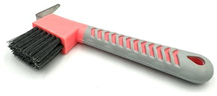 Hoof Pick for Horses Donkey Goats with Brush Gel Handle Hoof Care Scraper Picker Made of Stainless Steel (Coral Pink Grey)