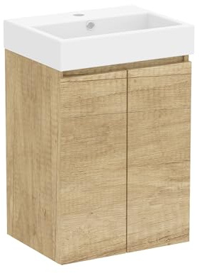 Baikal Mueble de Baño Nix. Mueble MONTADO. 2 Puertas Suspendido con Lavabo. Armario de Baño. Lavabo Ceramico. 45cm Nature.