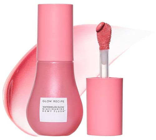 Glow Recipe Niacinamide Dewy Flush Tinted Liquid Blush Serum - Glowy Blush for Cheeks to Smooth, Hydrate & Brighten - Liquid Korean Makeup with Buildable Soft Pink Tint - Watermelon Flush (0.4 oz)